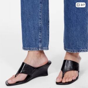 Thong Wedge Sandals in Leather